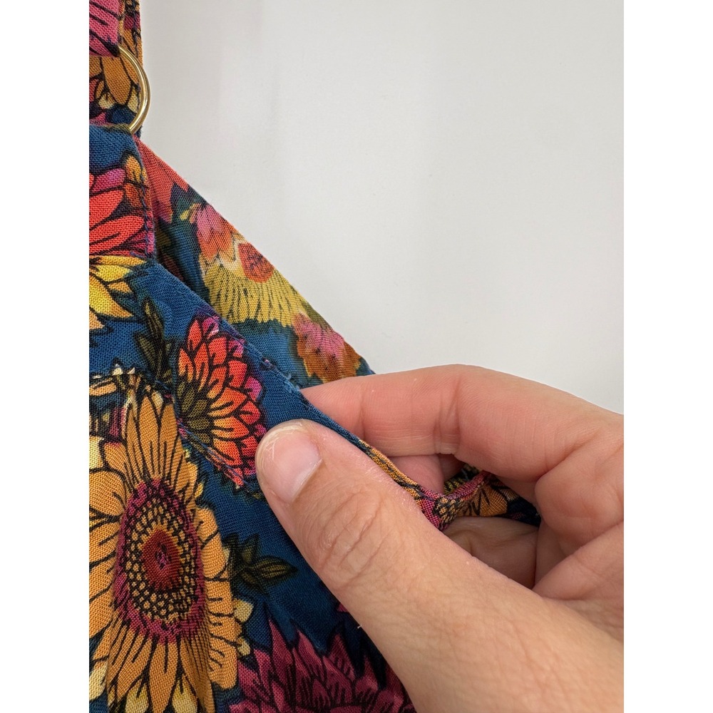 Natural Life Dress Womens M Blue Sunflower Floral Tie Front Midi Boho Rayon - Picture 9 of 10